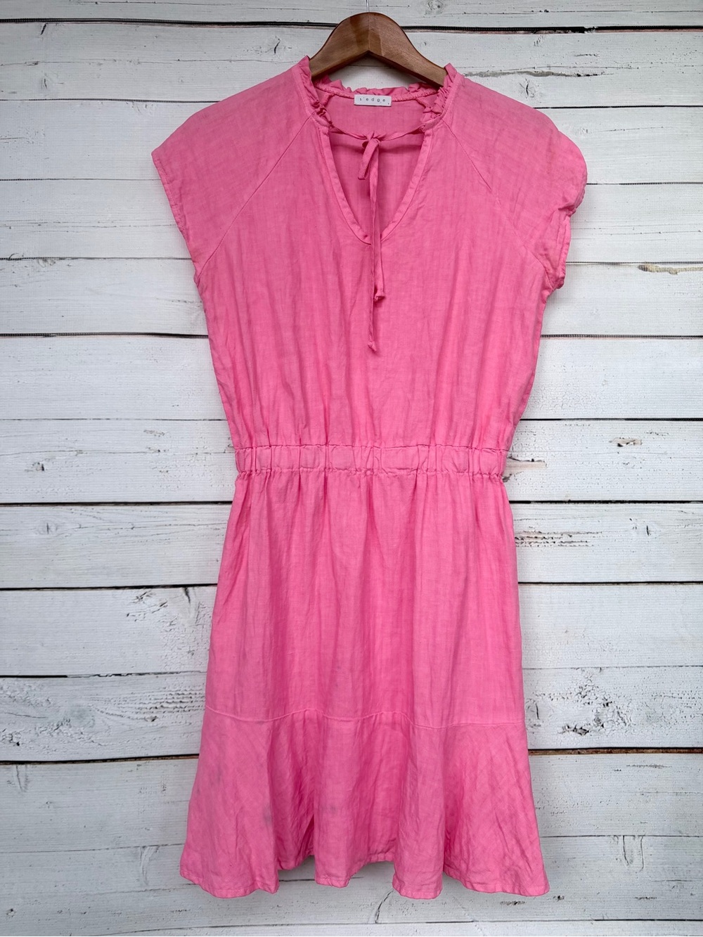 S'edge 100% Linen Raleigh Smocked Ruffle Mini Dress - Size Small - Picture 2 of 5